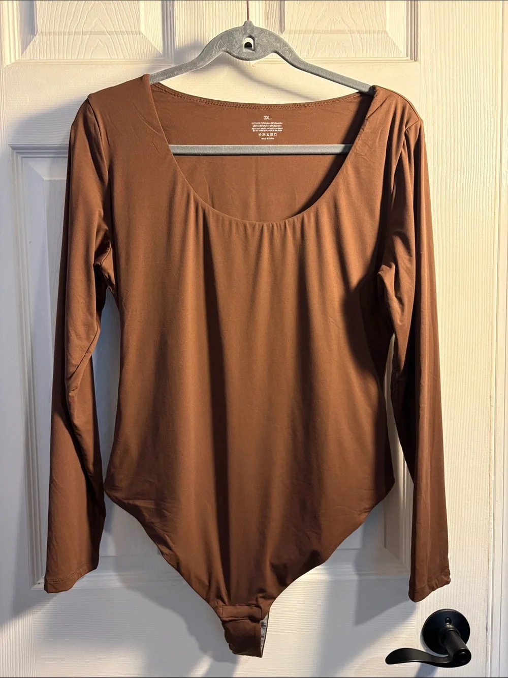Popilush Scoop Neck Long Sleeve Bodysuit Tummy Control Thong Body Suit Brown 3X - Picture 3 of 12
